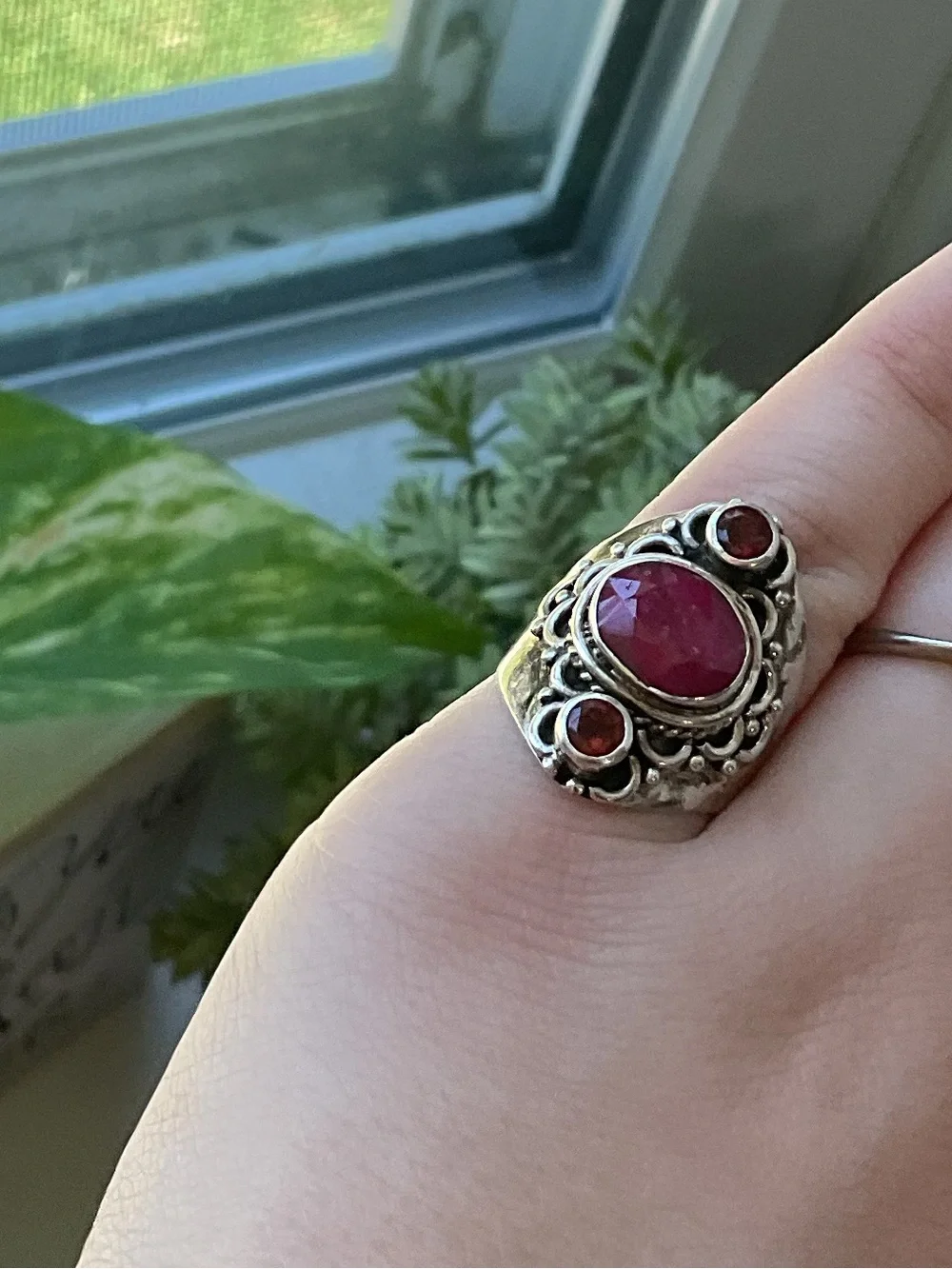 Vintage Sterling Silver Ruby Multi Gemstone Boho Ring Size 6